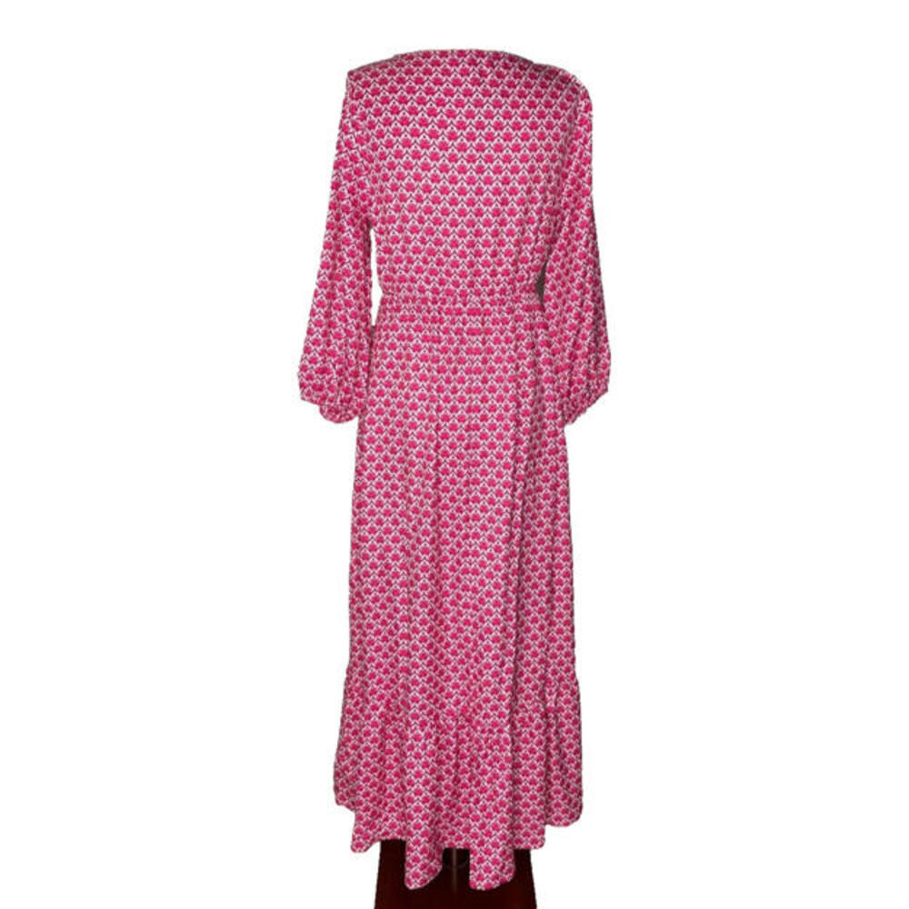 CZ Collection Cezele Maxi Dress S Smocked Pink Puff 3/4 Sleeve Tiered Pink NWT - Picture 3 of 7